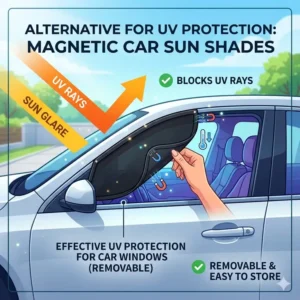 Illustration 5: Using magnetic sun shades as an easy-to-install option for the best uv protection for car windows.