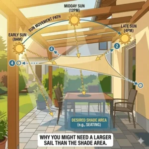 Illustration 5: Illustration of sun movement and shadow projection to figure out what size sunshade do i need.