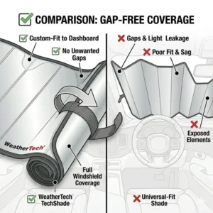 Side-by-side comparison of coverage quality in our weathertech sun shade review versus universal brands.