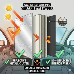 A cross-section of the multi-layer construction explained in this weathertech sun shade review.