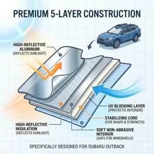 Comparison diagram showing interior temperature reduction after using a subaru outback windshield shade.