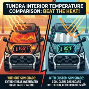 Illustration 1: Infographic showing temperature reduction inside a vehicle using a toyota tundra sun shade.