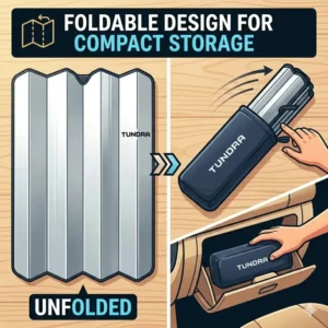 Illustration 2: Demonstration of how to fold and store a compact toyota tundra sun shade.