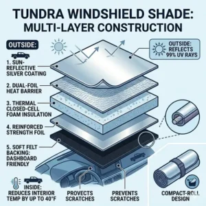 A detailed look at the multi-layer thermal construction of a premium tundra windshield shade.