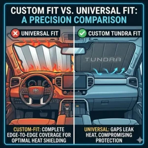 Illustration 4: Comparison between a custom toyota tundra sun shade and a poor-fitting universal alternative.