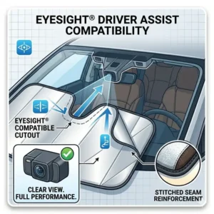 Illustration highlighting the EyeSight camera cutout on a specialized subaru outback windshield shade.