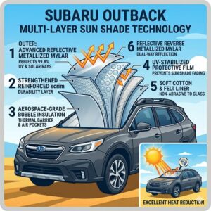 Illustration 5: Detailed view of the multi-layer thermal insulation technology used in a windshield sun shade for subaru outback.