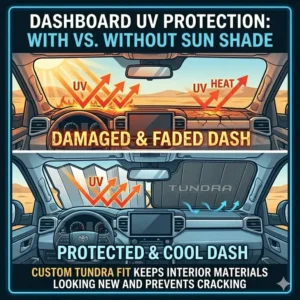 Illustration 5: Visualizing how a toyota tundra sun shade prevents dashboard cracking and interior fading.