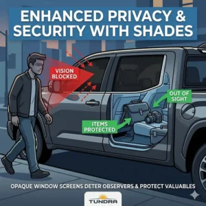 Illustration demonstrating how dark toyota tundra window shades provide privacy and deter observers from looking inside.