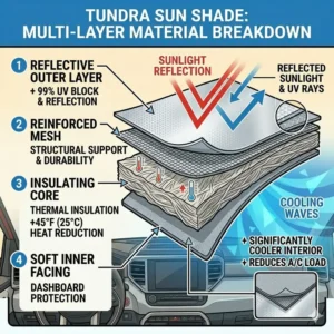 Diagram of the multi-layer thermal insulation material used in a premium tundra sun shade.