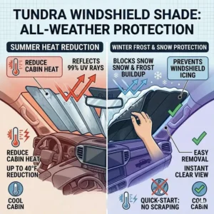 Simple step-by-step instructions on how to properly secure a tundra windshield shade behind the visors.
