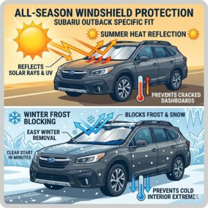 Illustration 7: Illustration of a heavy-duty windshield sun shade for subaru outback used for both summer cooling and winter protection.