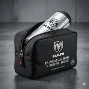 A durable branded storage bag designed to keep the dodge windshield sun shade organized when not in use.
