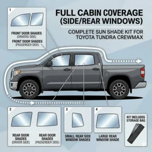Illustration 7: View of a complete protection set including side and rear toyota tundra sun shade options.
