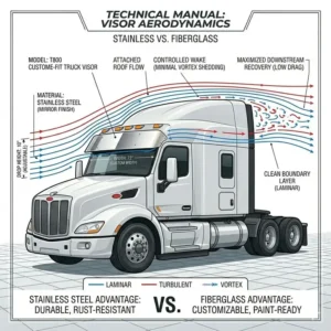 Aerodynamic airflow illustration demonstrating drag reduction with a sleek truck visor design