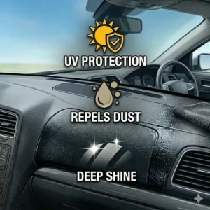 A step-by-step guide illustration for applying the best dashboard protectant for a streak-free shine.