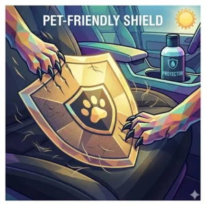 A protective shield icon representing a car interior protector guarding seats against pet claws.