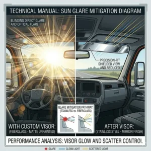 Side-by-side performance analysis of sun glare mitigation using a professional truck visor.
