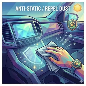 Using an anti-static car interior protector to repel dust and debris from the car console.