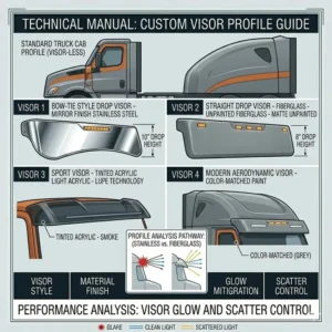 Different style profiles including bow-tie and straight drop designs for a truck visor.