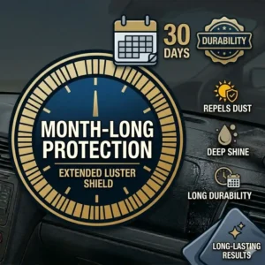 An illustration showing the best dashboard protectant being used on various interior surfaces including vinyl, rubber, and plastic.