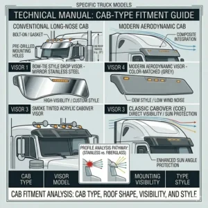 Comprehensive cab-type fitment guide for selecting the correct truck visor for various models.