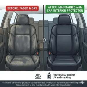 A side-by-side comparison of a worn seat versus a seat kept like new with a car interior protector.