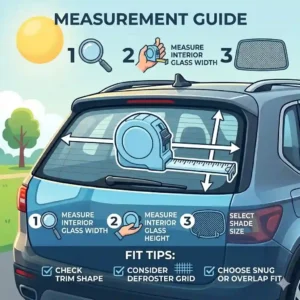 A clear measurement guide for choosing the correct size of a back window shade for your car.