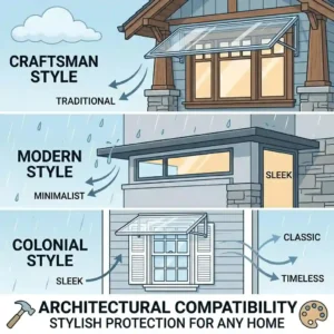 Various home architectural styles showcasing complementary house window rain guards for enhanced curb appeal.