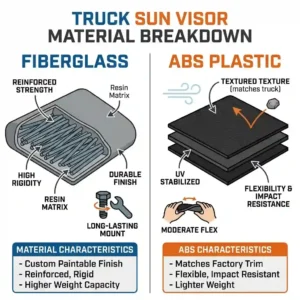 A comparative graphic highlighting the durability and material quality of a sun visor for pickups.