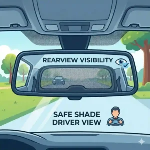 Interior view showing the clear visibility through a mesh back window shade for safe driving.